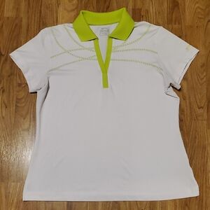 Slazenger White and Lime Green Polo Golf Shirt Womens L